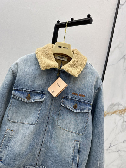 Lambswool collar denim jacket