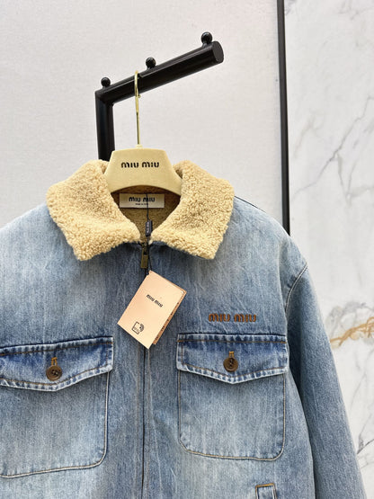 Lambswool collar denim jacket