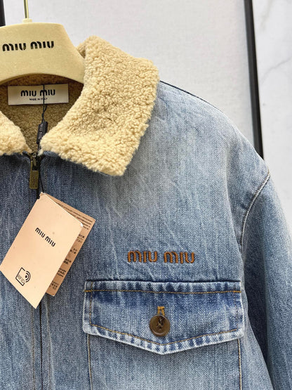 Lambswool collar denim jacket