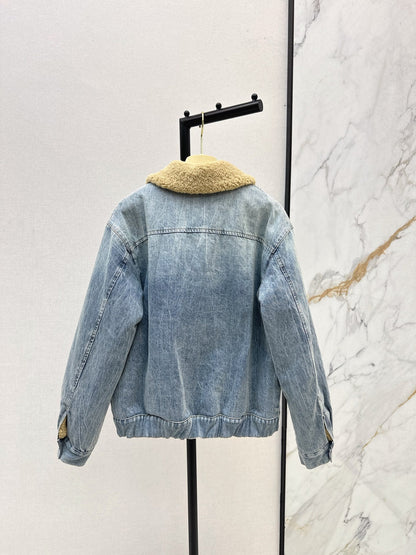 Lambswool collar denim jacket