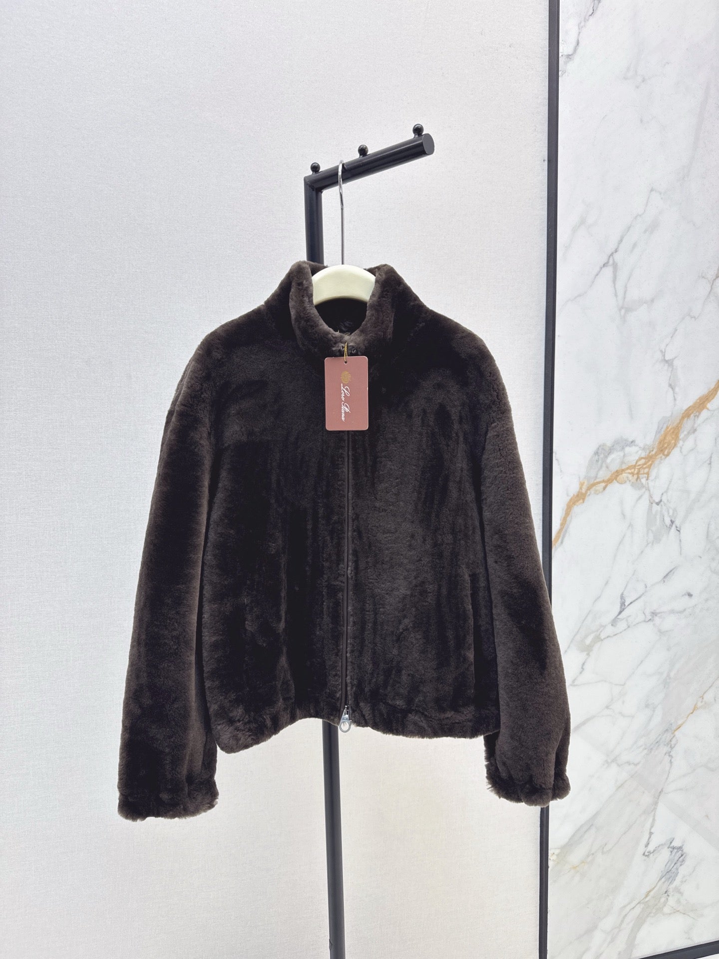 Fur coat with high collar