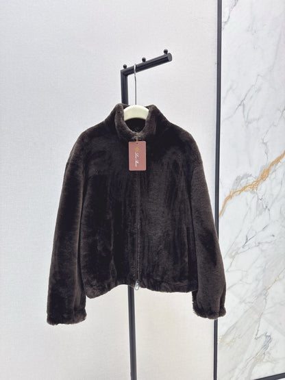 Fur coat with high collar