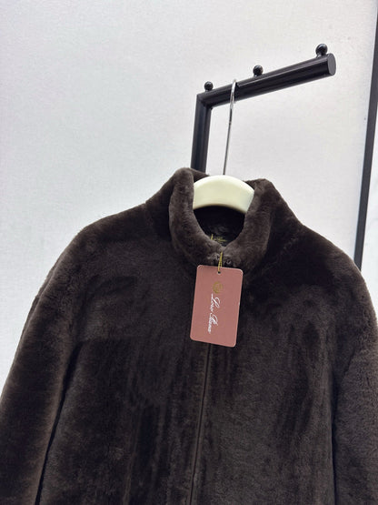 Fur coat with high collar