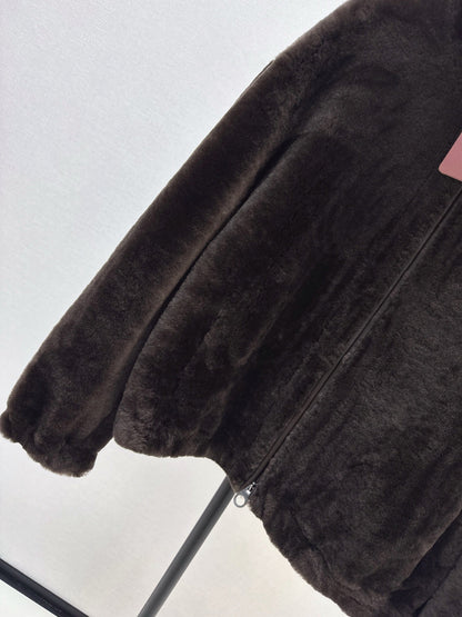 Fur coat with high collar