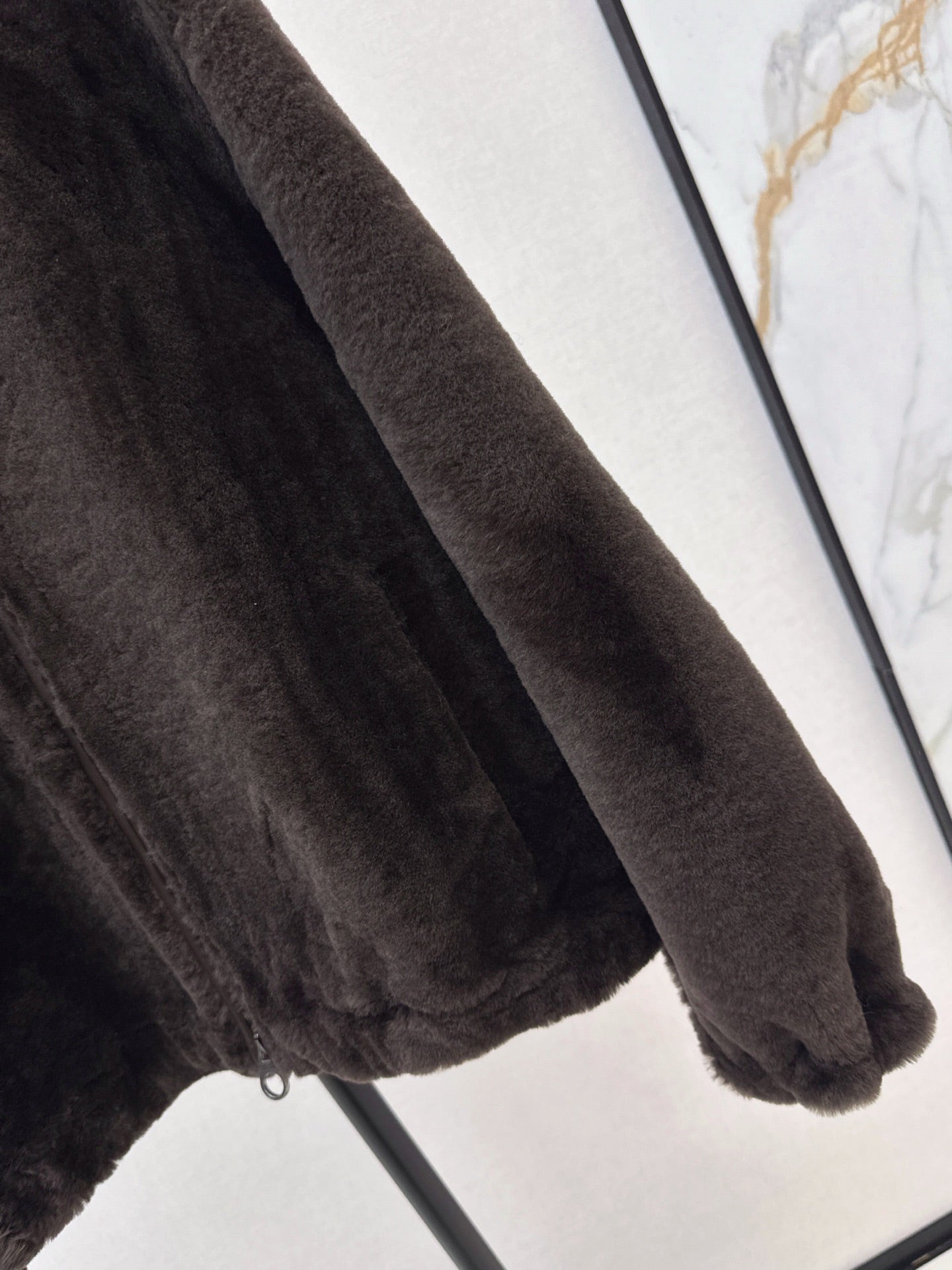 Fur coat with high collar