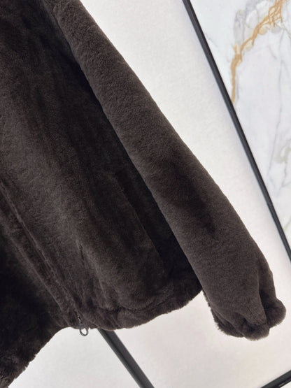 Fur coat with high collar