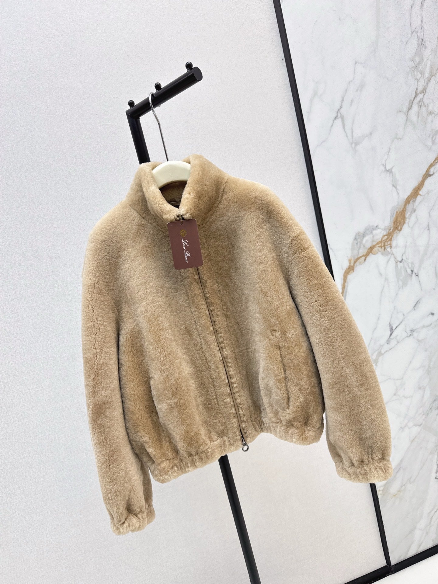Fur coat with high collar