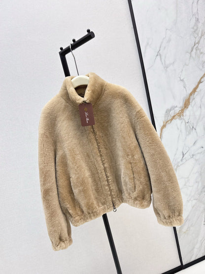 Fur coat with high collar