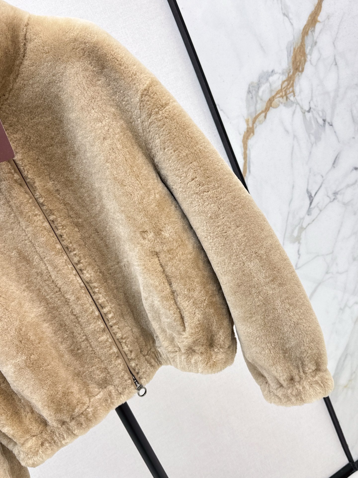 Fur coat with high collar