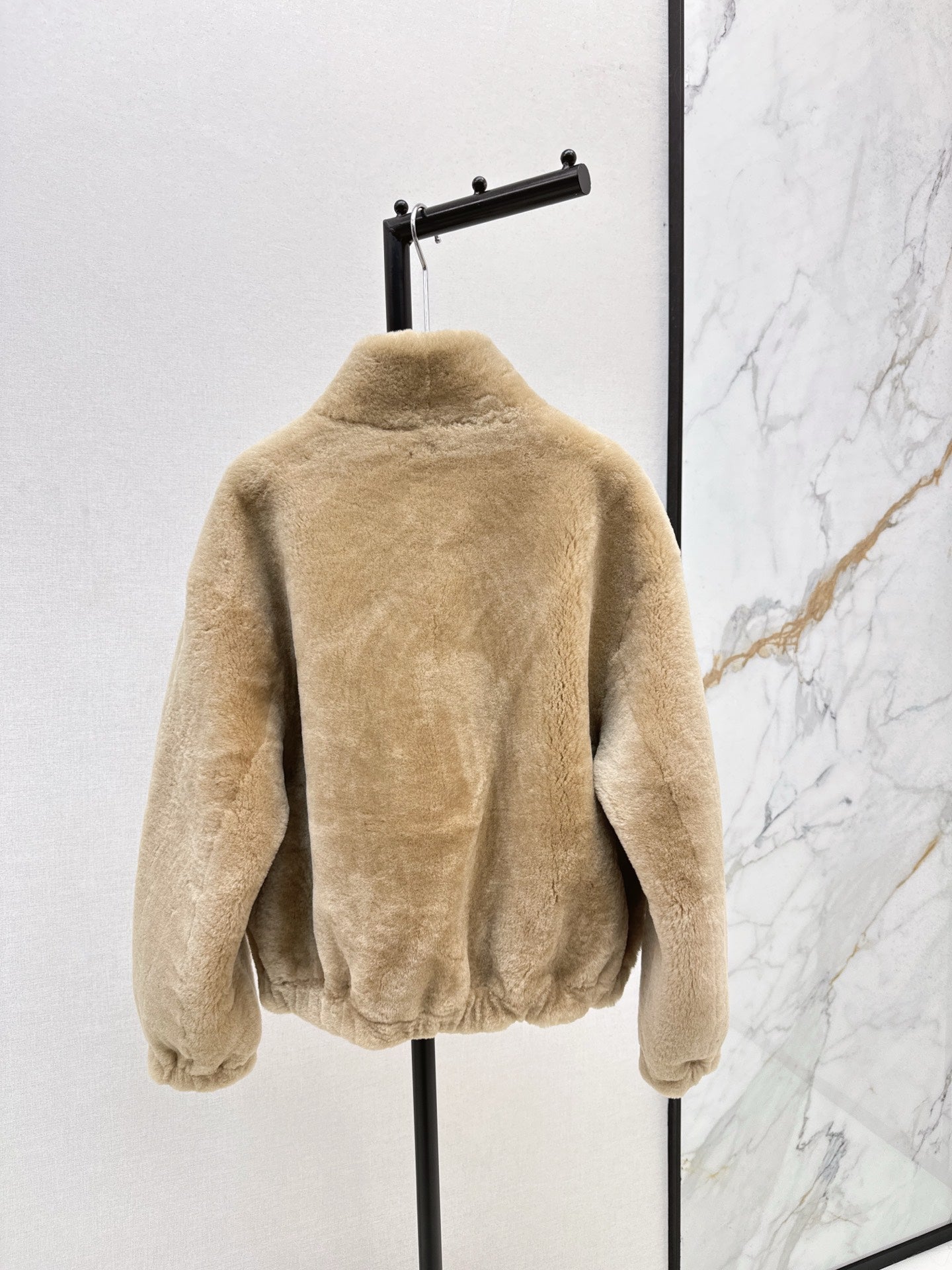 Fur coat with high collar