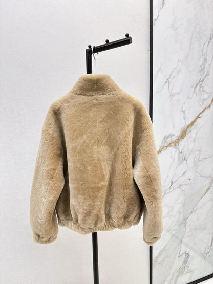 Fur coat with high collar