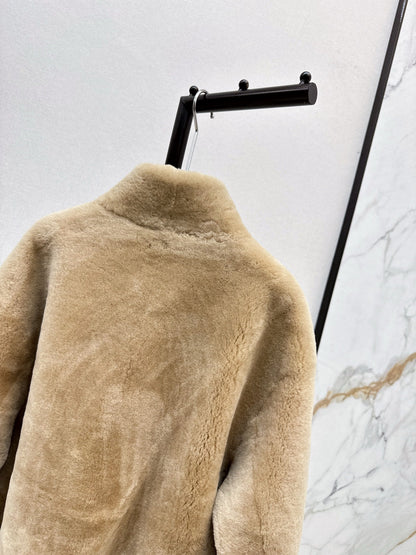 Fur coat with high collar