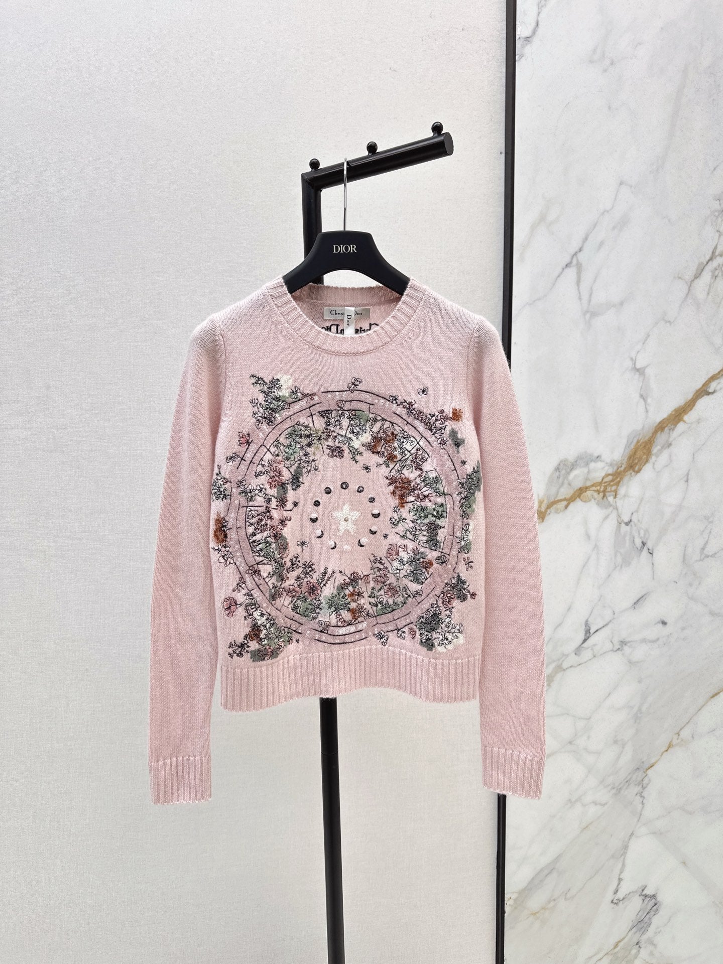 Floral embroidered cashmere sweater