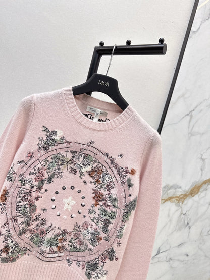 Floral embroidered cashmere sweater