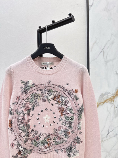 Floral embroidered cashmere sweater