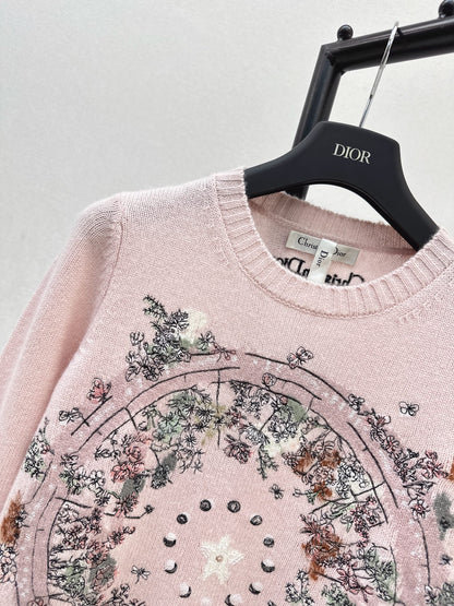 Floral embroidered cashmere sweater
