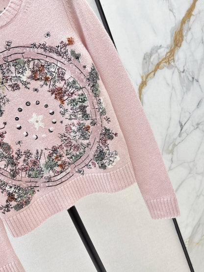 Floral embroidered cashmere sweater