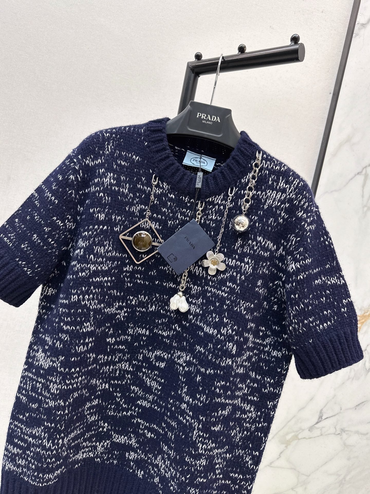 Chain Pendant Wool Short Sleeve