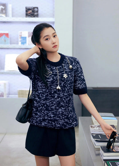 Chain Pendant Wool Short Sleeve