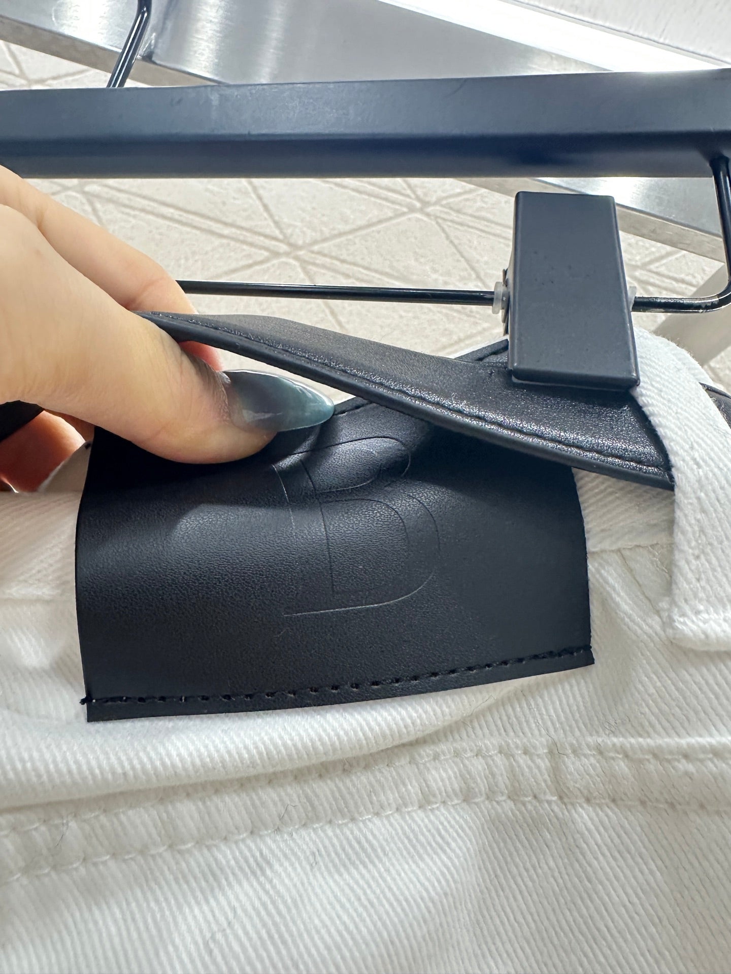 Plaid belt denim trousers