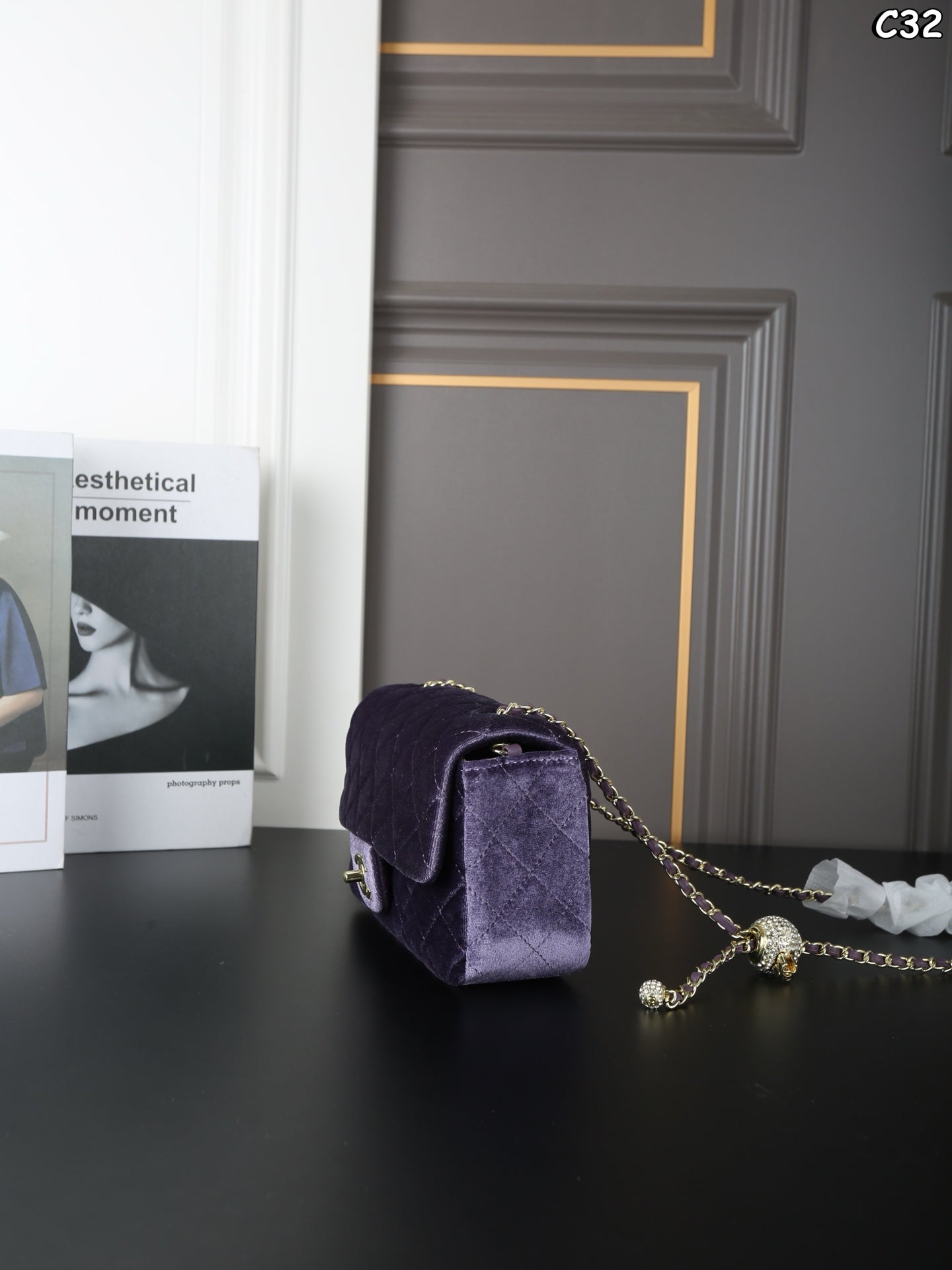 New velvet square fat man diamond chain bag