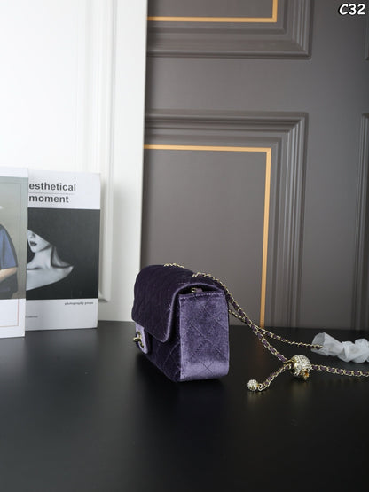 New velvet square fat man diamond chain bag