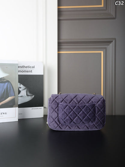 New velvet square fat man diamond chain bag