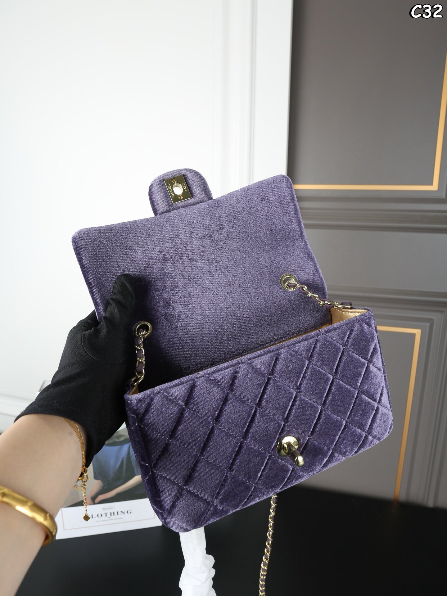 New velvet square fat man diamond chain bag