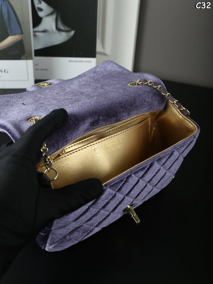 New velvet square fat man diamond chain bag