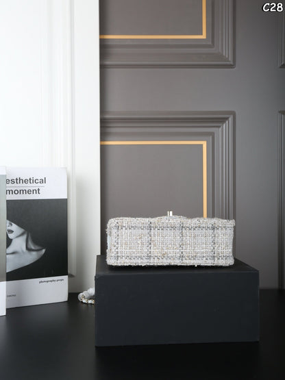 25 new mini woven tweed chain handbag