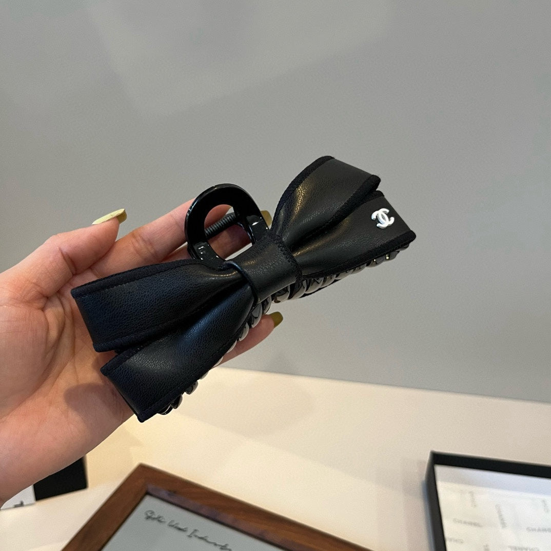 New leather bow  hair clip