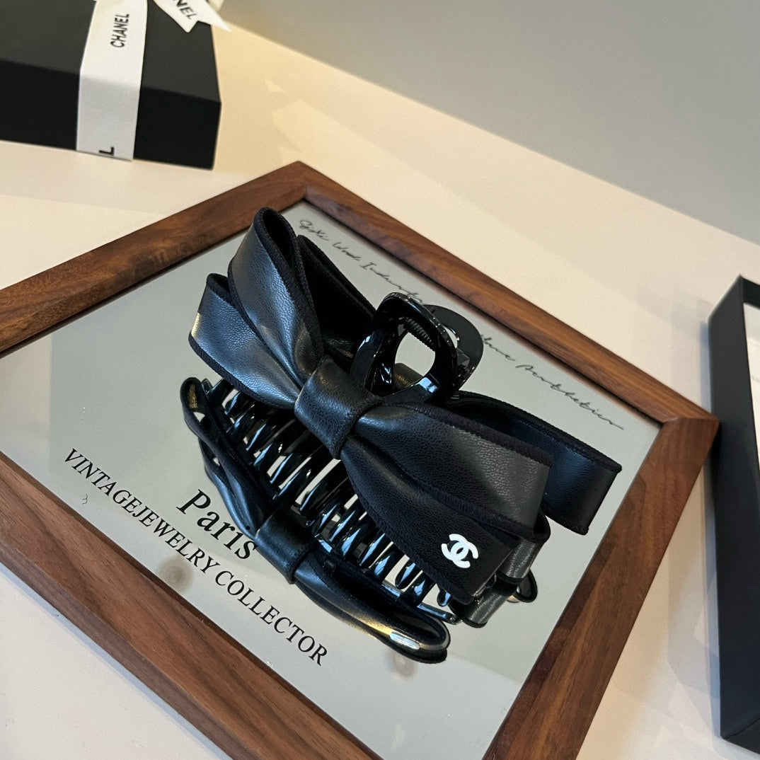 New leather bow  hair clip