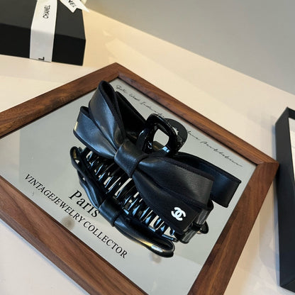 New leather bow  hair clip