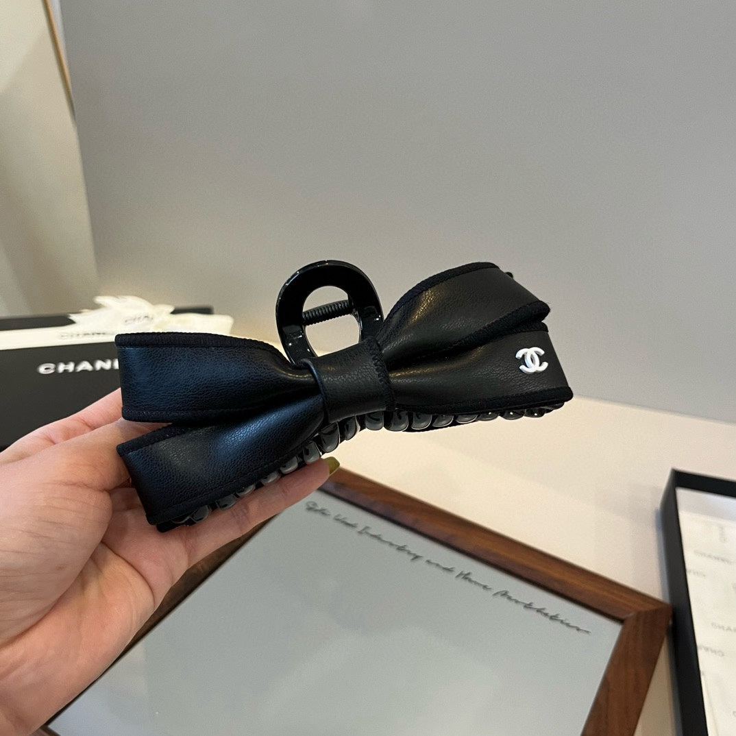 New leather bow  hair clip