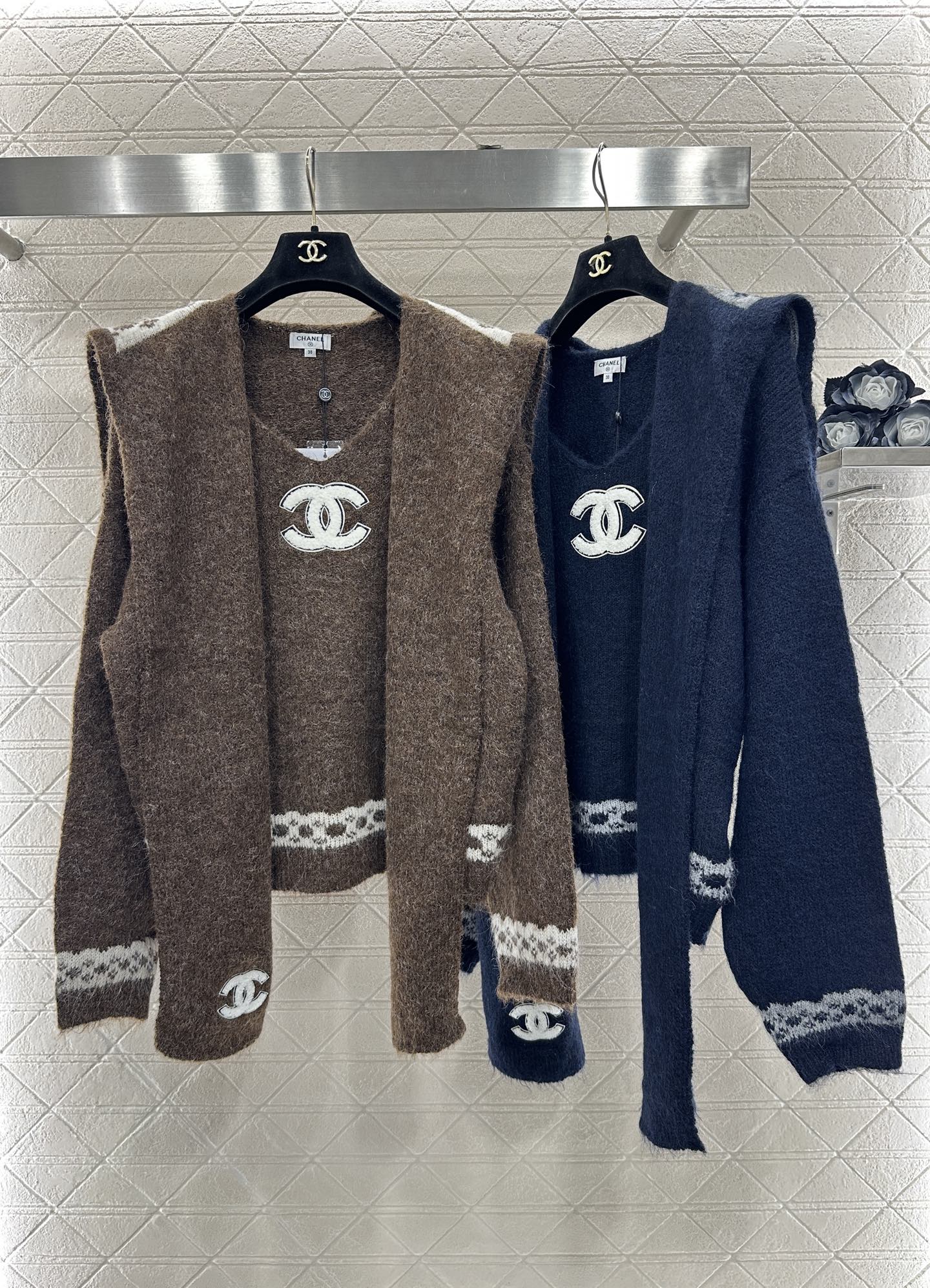 Shawl knitted wool sweater two-piece set