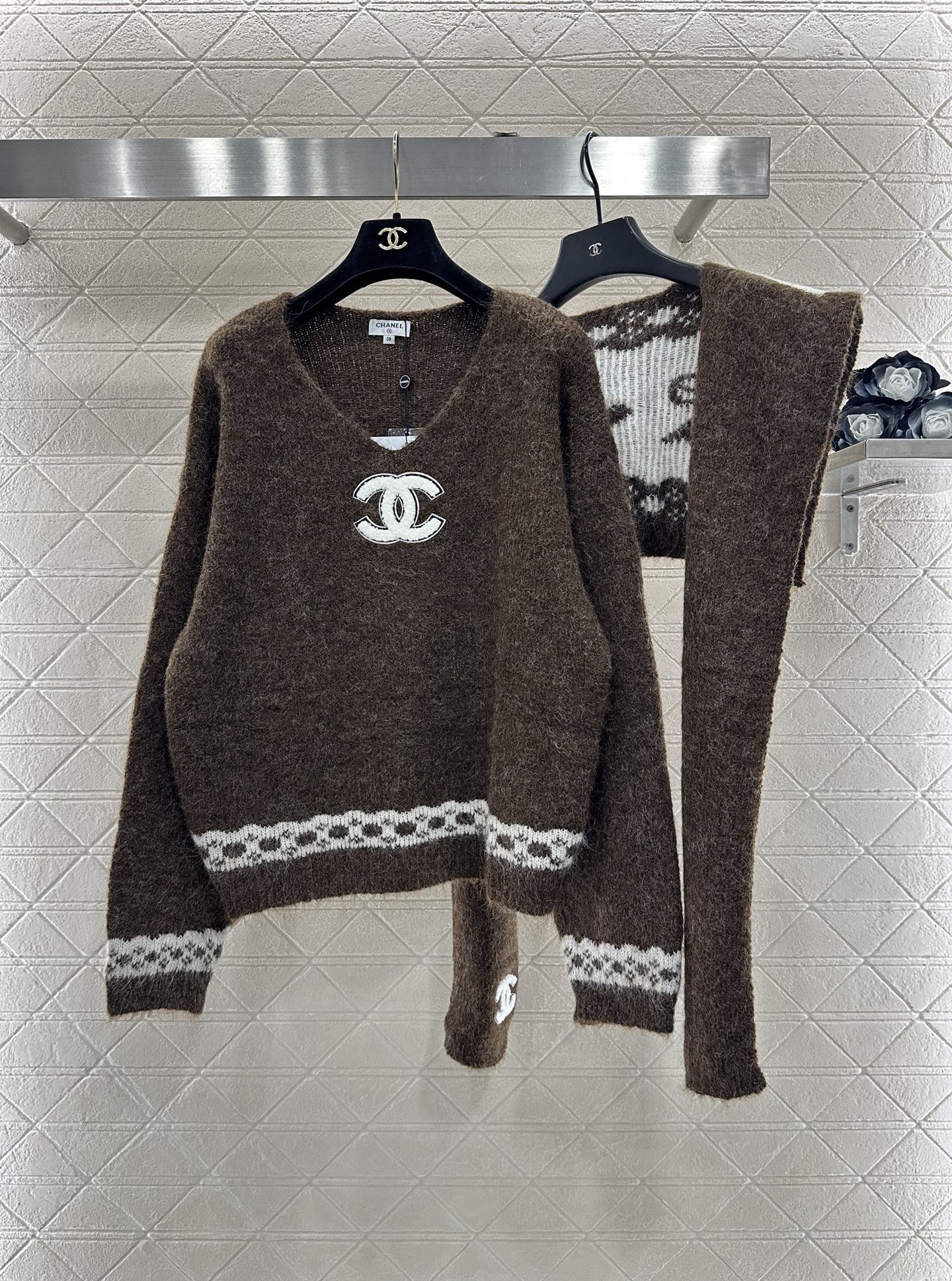 Shawl knitted wool sweater two-piece set