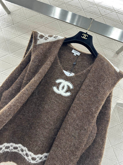 Shawl knitted wool sweater two-piece set