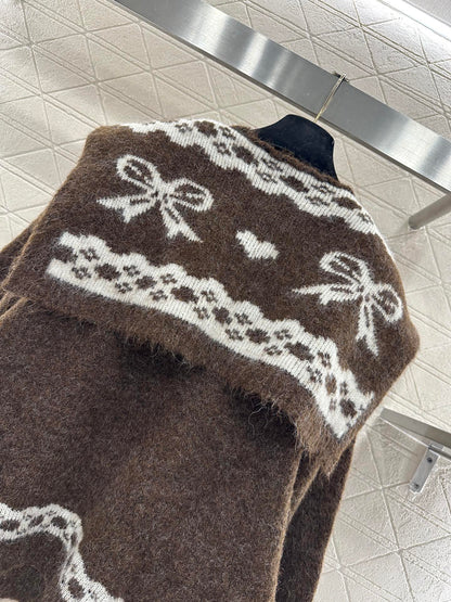 Shawl knitted wool sweater two-piece set