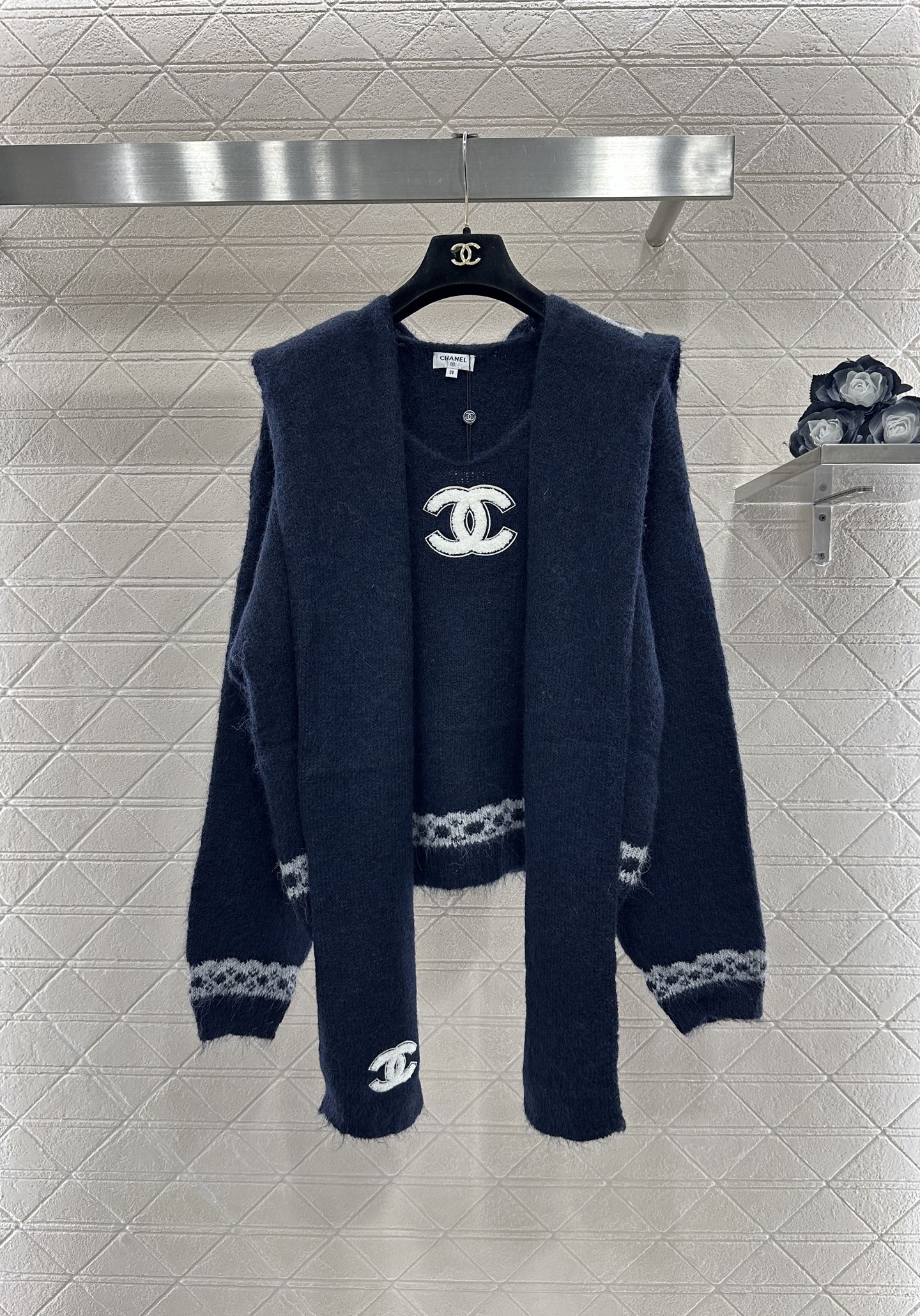 Shawl knitted wool sweater two-piece set