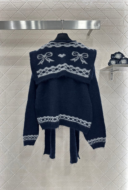 Shawl knitted wool sweater two-piece set