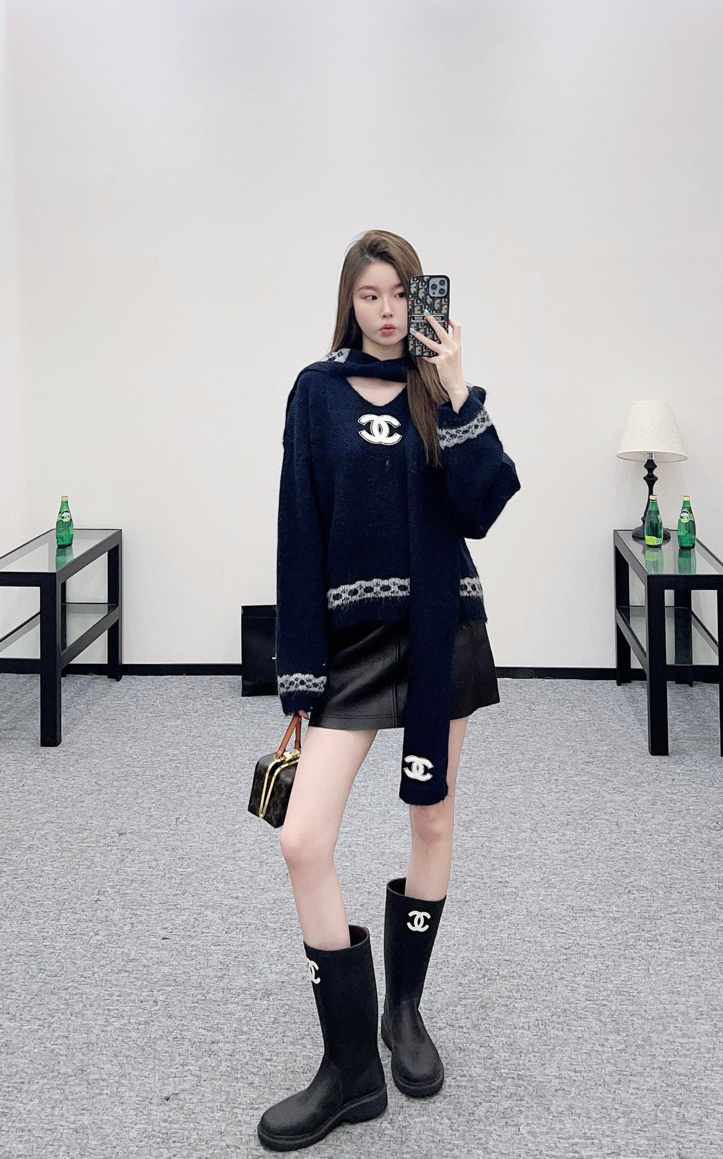 Shawl knitted wool sweater two-piece set