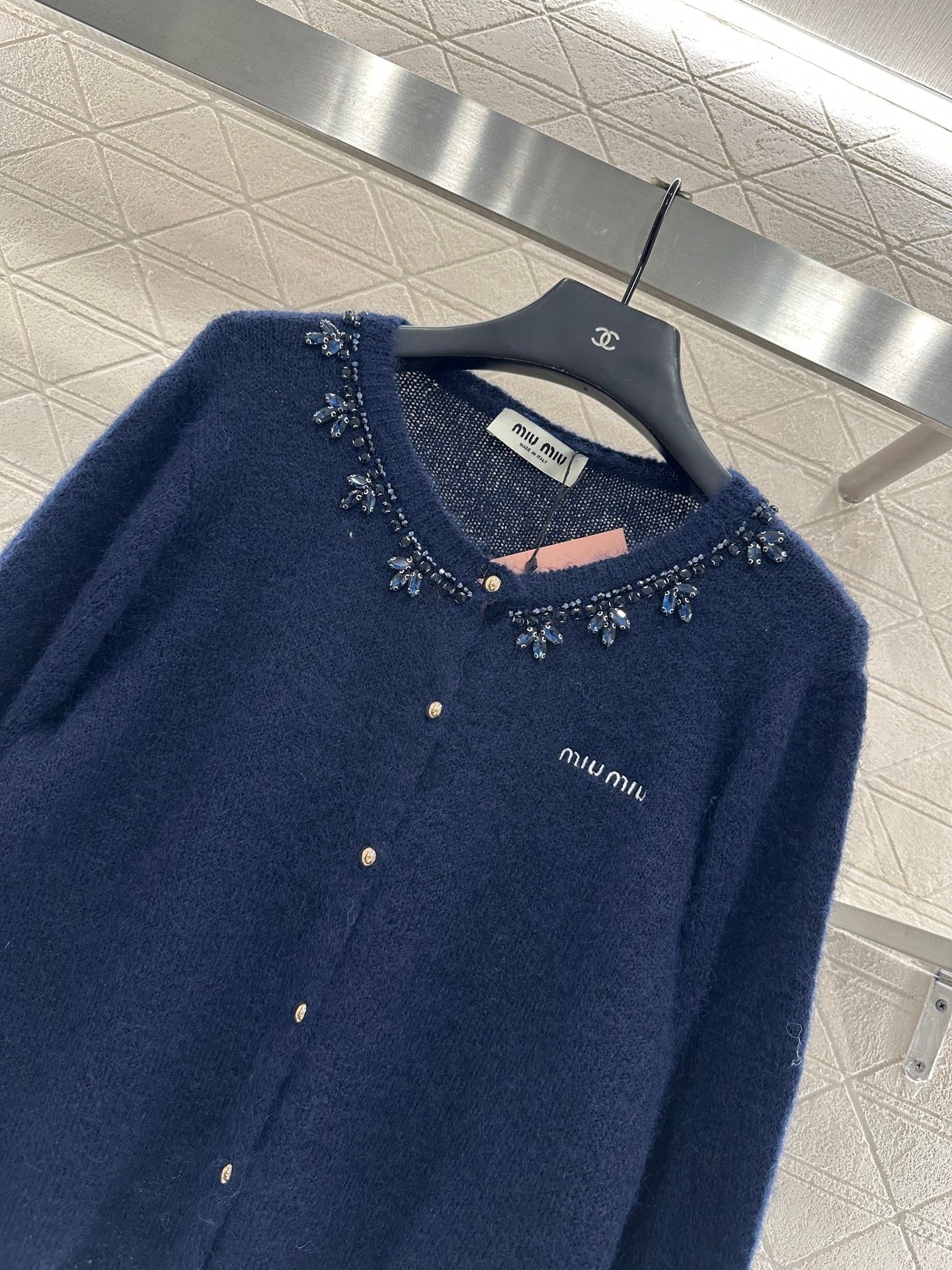 Rhinestone Beaded Knit wool Cardigan