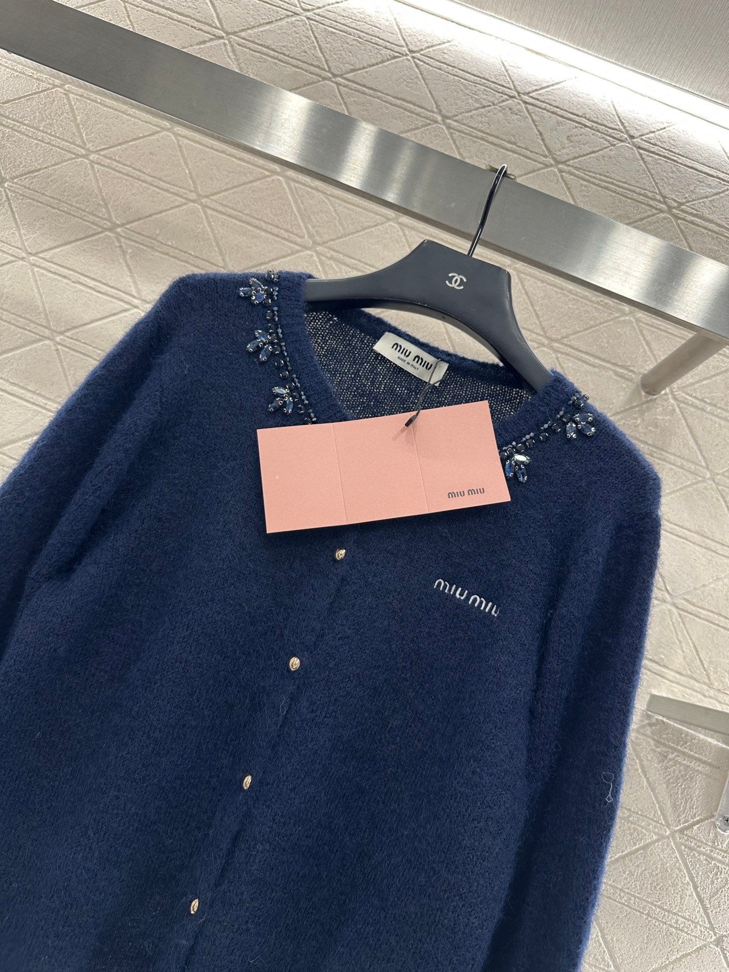 Rhinestone Beaded Knit wool Cardigan