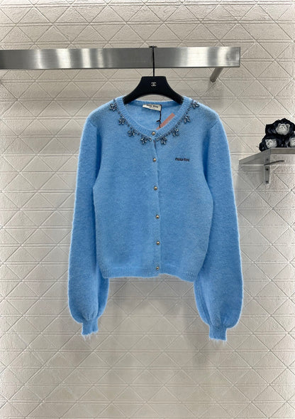 Rhinestone Beaded Knit wool Cardigan