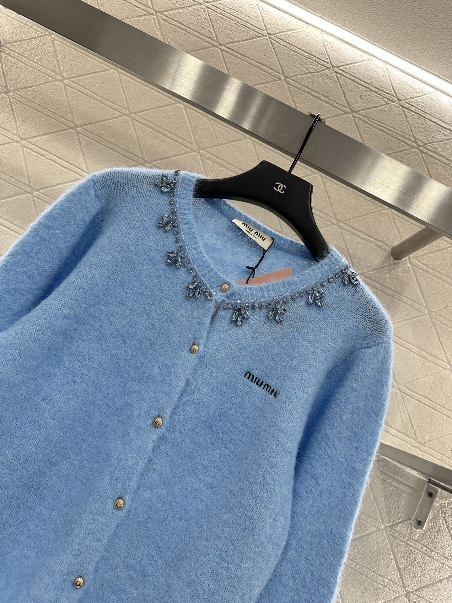 Rhinestone Beaded Knit wool Cardigan