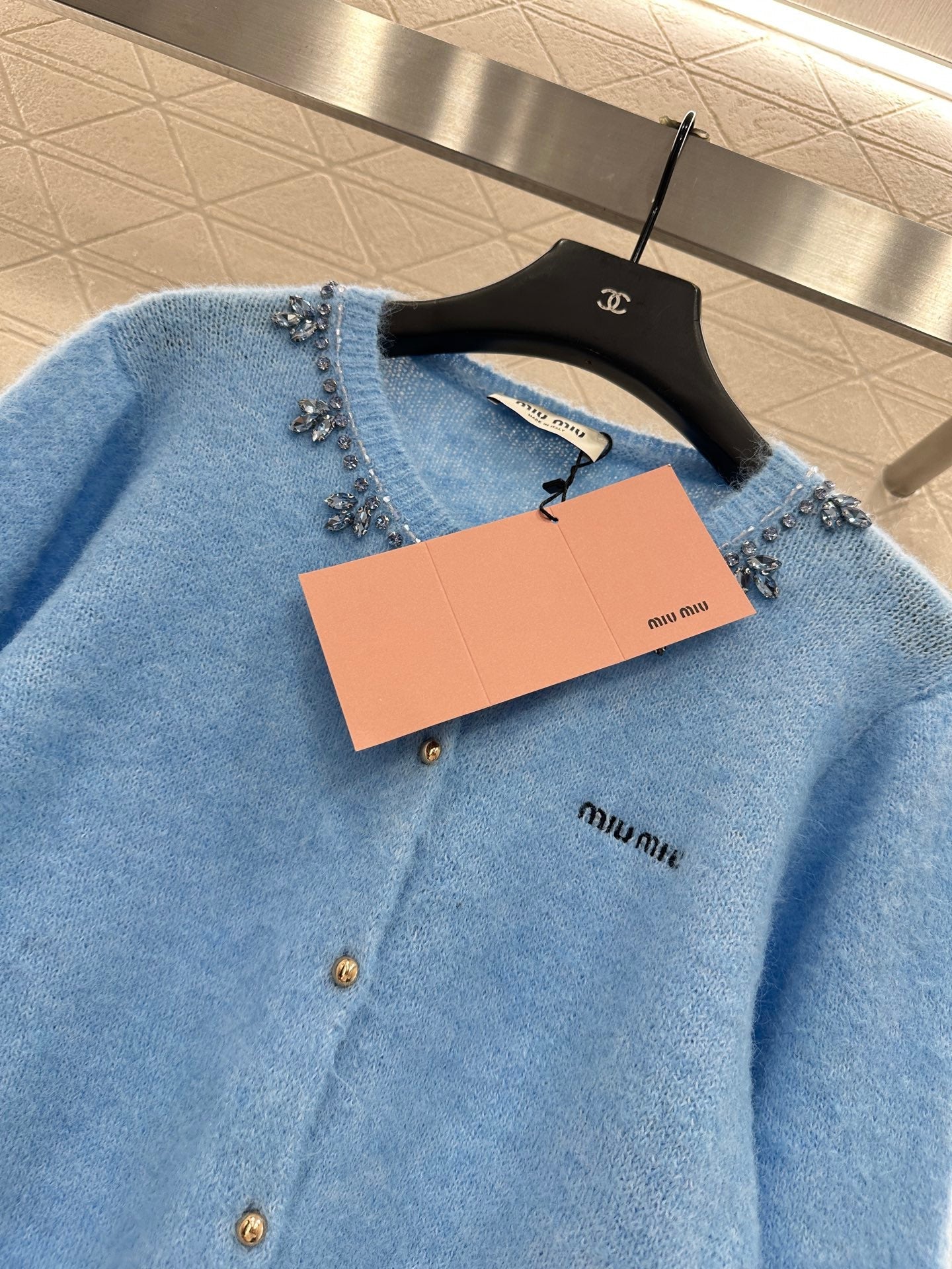 Rhinestone Beaded Knit wool Cardigan