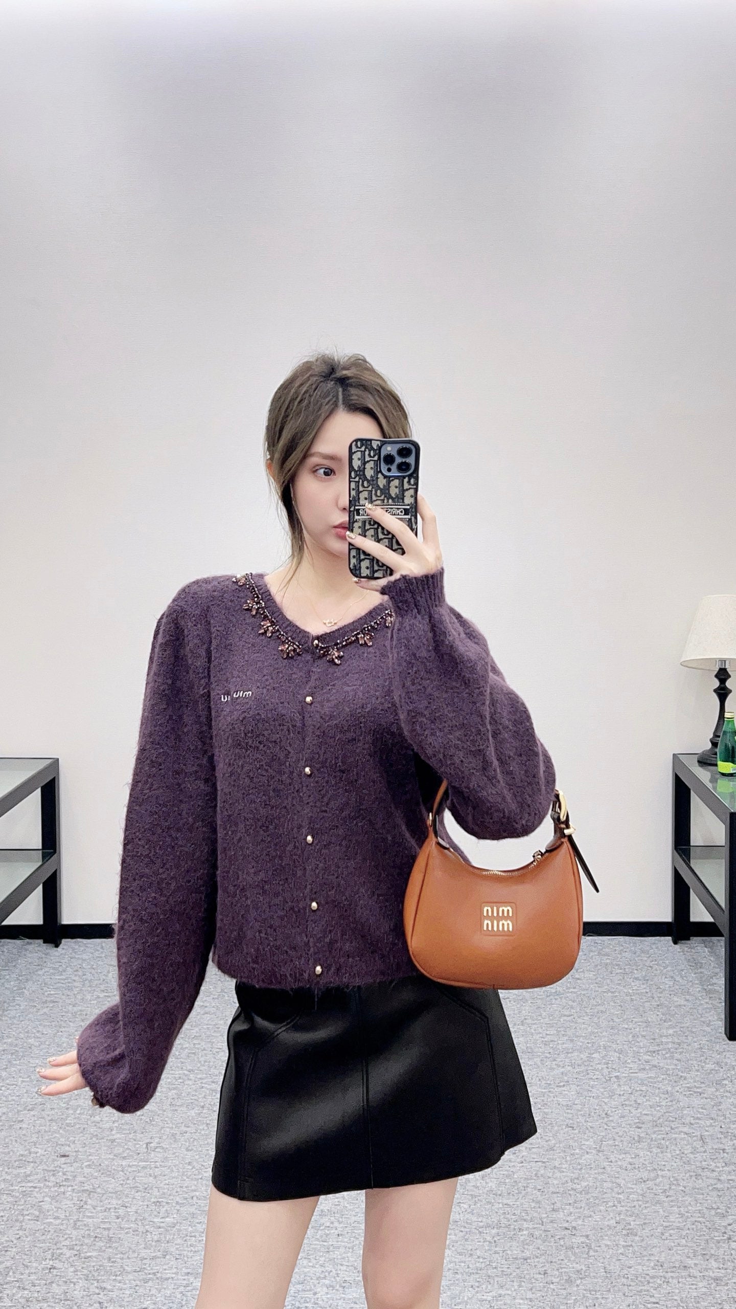 Rhinestone Beaded Knit wool Cardigan