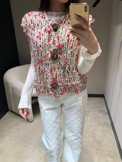 Vintage chunky needle three-button vest