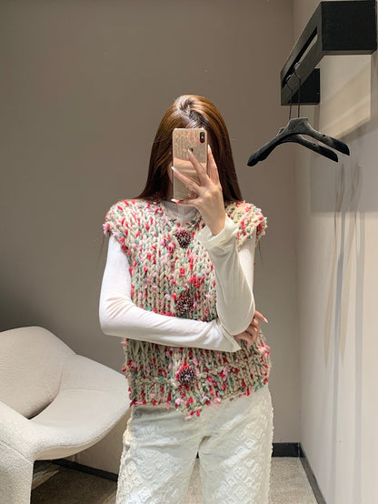 Vintage chunky needle three-button vest