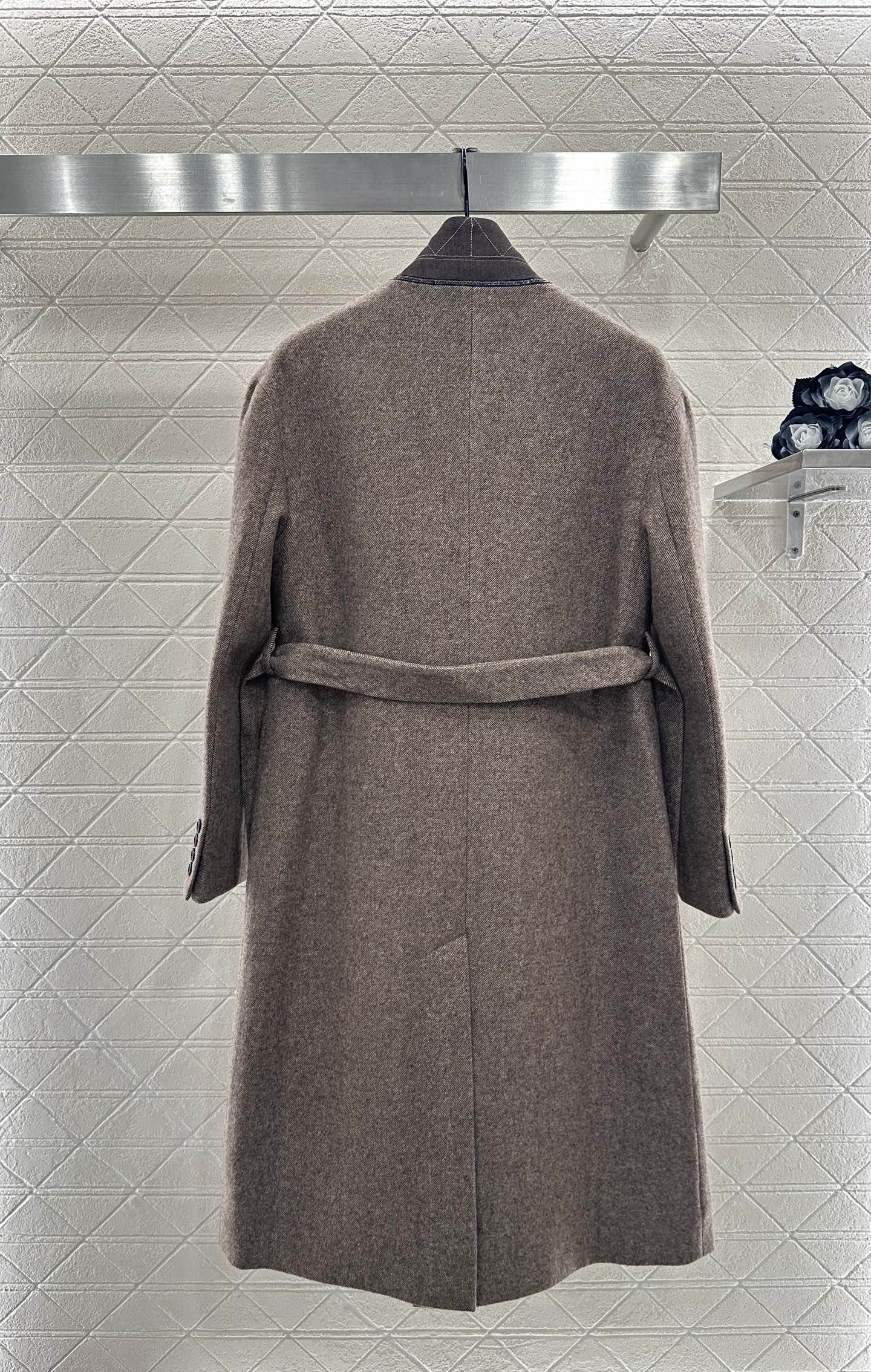 Belted long wool coat